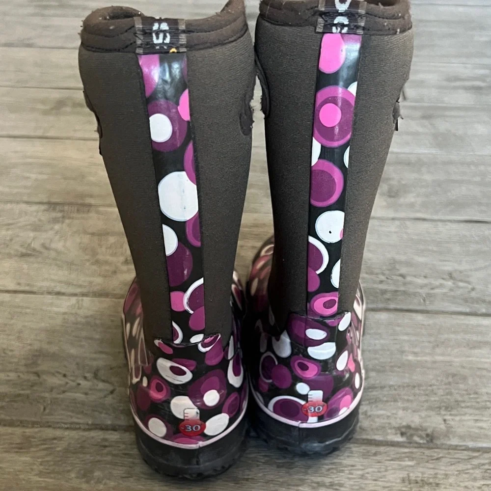 BOGS Kids Insulated Waterproof Winter Boots Brown Purple Polka Dot size 2